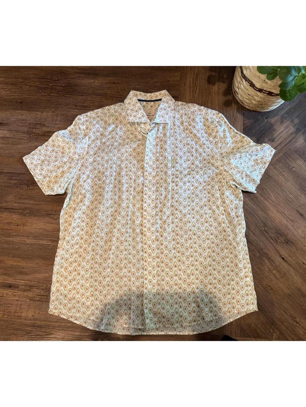Johnnie O Hangin’ Out Russel Avocado Print Short Sleeve Button-Up Shirt Lg EUC